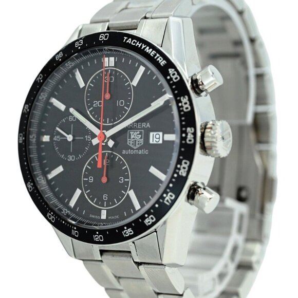 Tag Heuer Men's 41mm Carrera Automatic Black + Red Chrono Watch - Picture 1 of 12